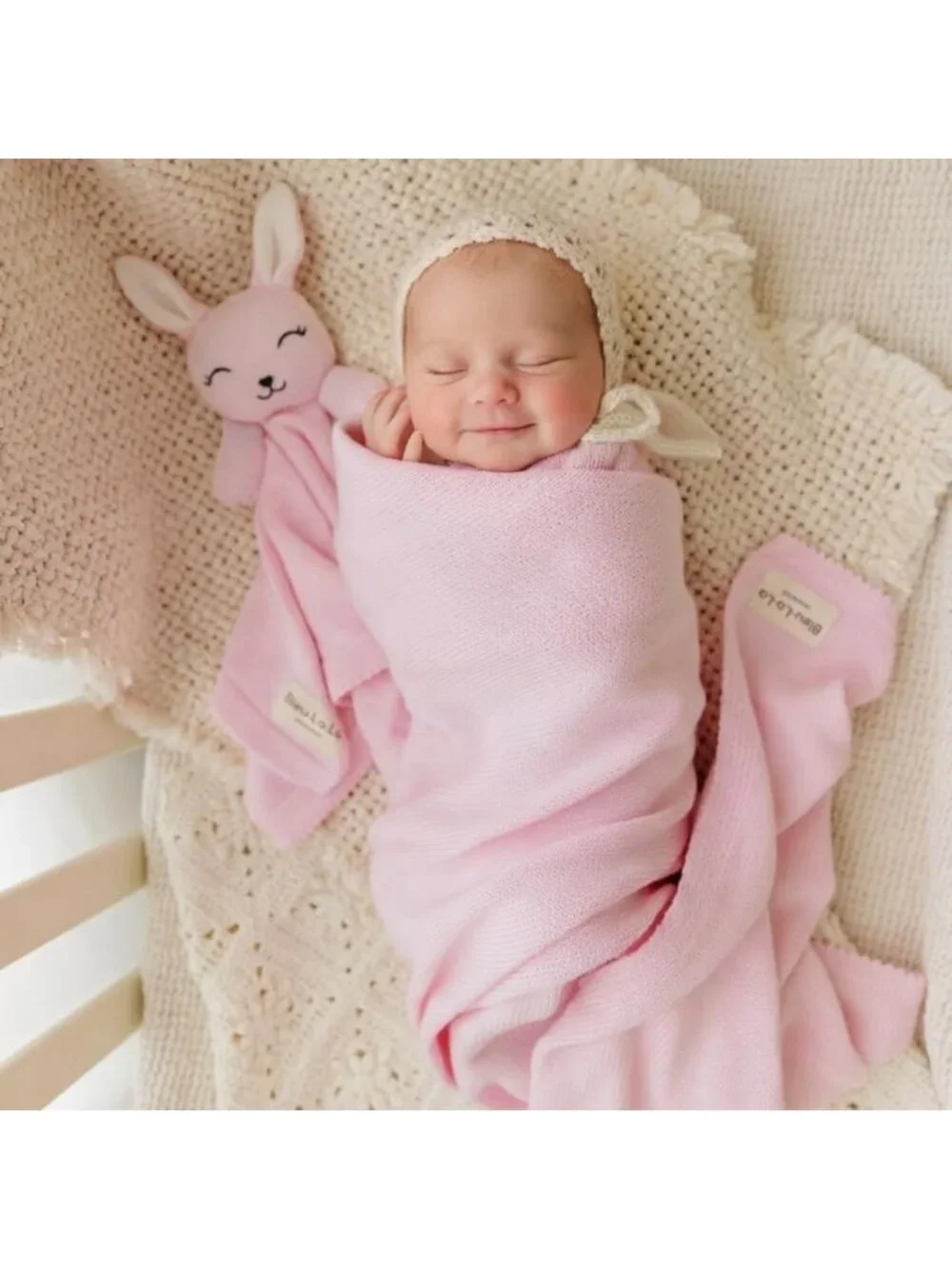 Organic Cotton Baby Gift Set - Newborn Blanket & Bunny Lovey Security Blanket